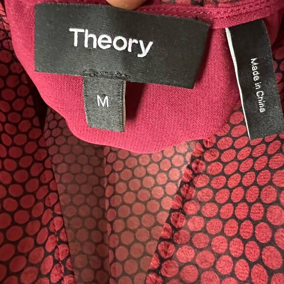 THEORY NWOT Drape Flounce Black Mulberry Silk Chiffon Mini Dress Sz M Maroon - Picture 7 of 8